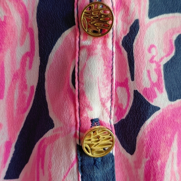 Lilly Pulitzer 100% Silk Pink Print Long Sleeve Blouse - Picture 4 of 12
